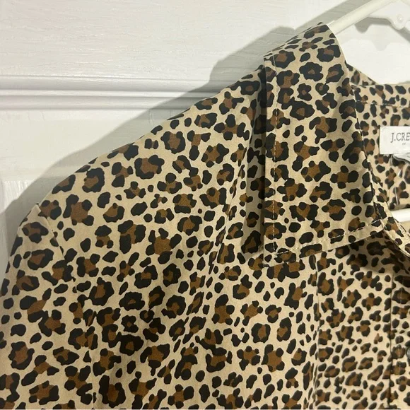 J Crew Leopard modern collared button-up shirt Size Large Brown Animal Print NWT - Picture 4 of 14